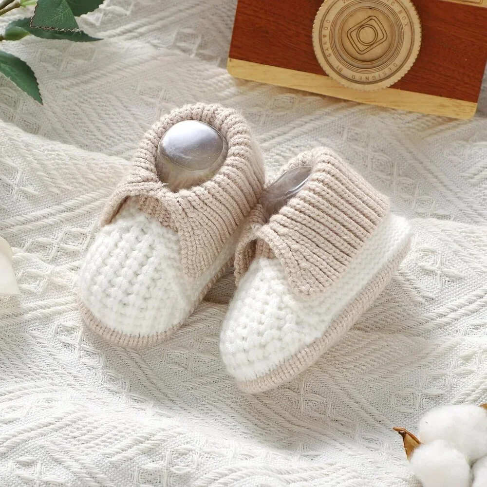 Newborn Infant Boys Girls White Knit Crochet Soft Cozy Warm Sock Shoes Boots